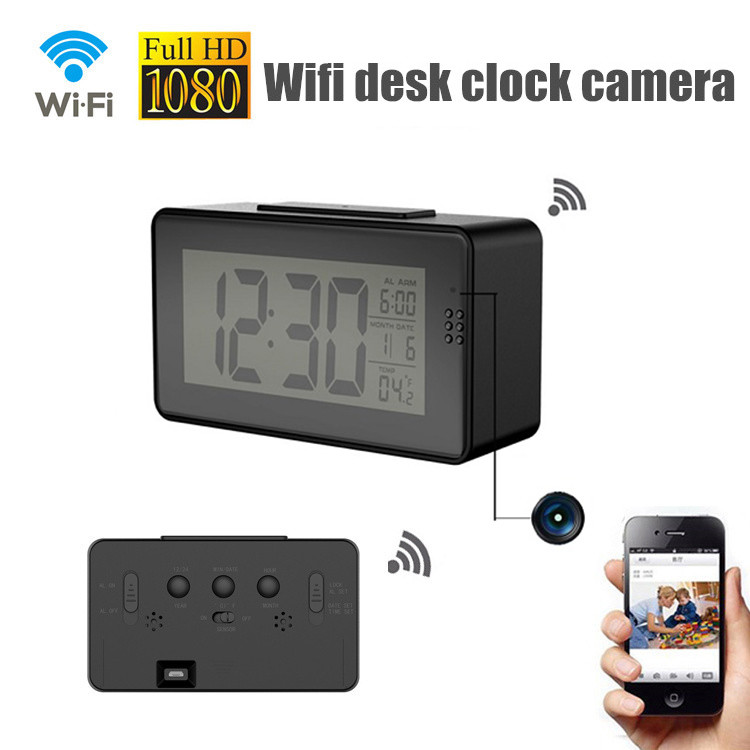 1080P full hd mobile phone monitor montion detection wifi hidden desk clock spy camera