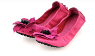 Wholesale 100% genuine leather shoes foldable flat shoes red women ballet shoes kid skin shoes HC-X094