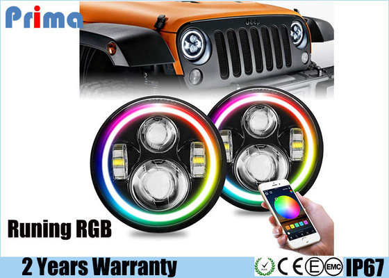 China New 7 Inch Jeep Headlights Running RGB Halo with Amber Signal Bluetooth Remote Music Mode for Jeep Wrangler TJ JK supplier