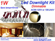 9PCS 1W Mini LED Down Light + Driver Kit Dimmable Indoor Recessed showcase spotlight decorative lighting