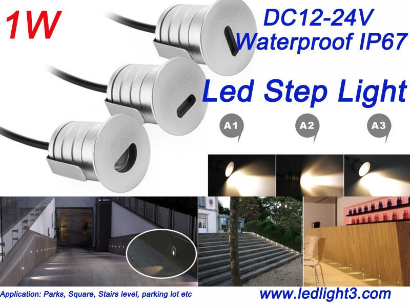 Mini 1W Led Inground Lighting Step light IP67Waterproof DC12-24V Led lamp three ways of lighting outlet Wall lamp