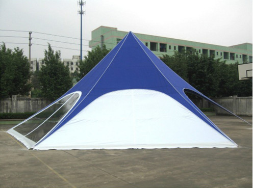 12m single peak star tent polyester coating no printing with fabruc side wall and PVC window