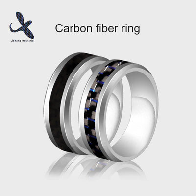 China Personalized Luxury Mens 8mm Wedding Silver Tungsten Steel Carbon Fiber Ring 2 colors supplier