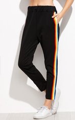 China 2017 Hot sale Black Rainbow Stripe Side Pants supplier