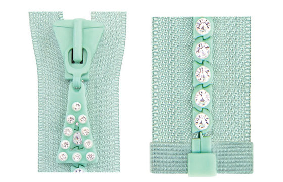 China No.5 Diamond Zippers Open end With One Crystal Stones , Cotton Tape supplier