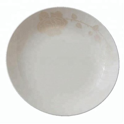 Brand OEM embossed rose round bone china soup deep plate
