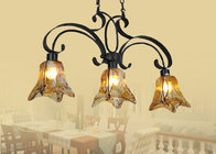 Best Amber Glass Shade Wrought Iron Chandelier Unique / Rustic / Retro Style 3 Light , E27 Base for sale