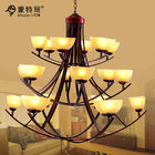 China For Villas Large Hotel Chandeliers 3 Layers 18 Heads Cream Shade Downwards distributor