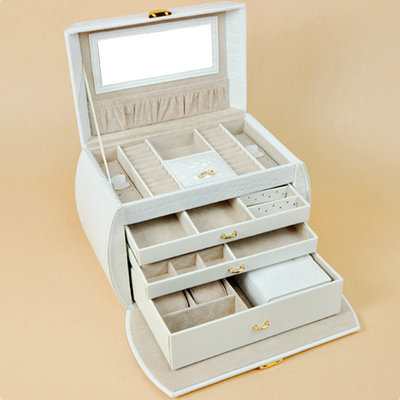 Jewelry Boxes Storage Box For Wedding Gift Box  PU Leather White Color With Hand Carry Jewelry Box Inside