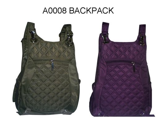 nylon backpack in purple, kaki green A0008