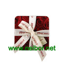 custom printing square shape chocolate tin box with ribbon decoration