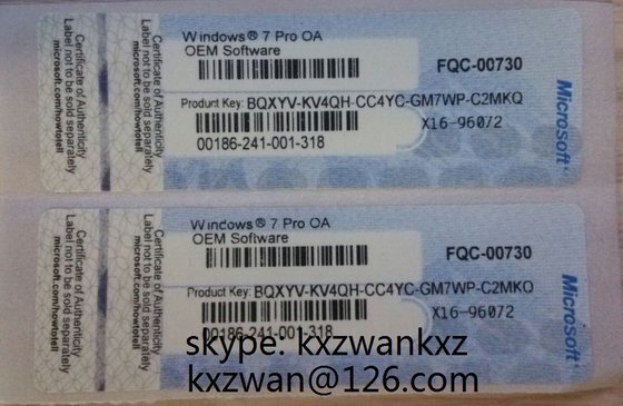 China Microsoft Windows 7 Pro OEM Product Key label (not-MSDN) X16 blue COA Sticker supplier