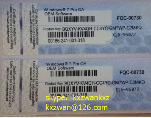 China Computer label Windows 7 Pro OA OEM Sticker COA with genuine OEM Product Key supplier