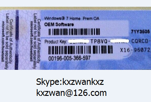 China Microsoft windows 7 home premium coa sticker with genuine oem key supplier