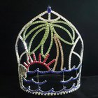 Tall crown for summer pageants rhinestone crowns logo on the band silver red blue green stones