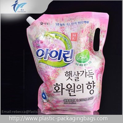 China Pink Bottom Gusset Bag Spout Pouches With Cap At Corner For Shampoo supplier