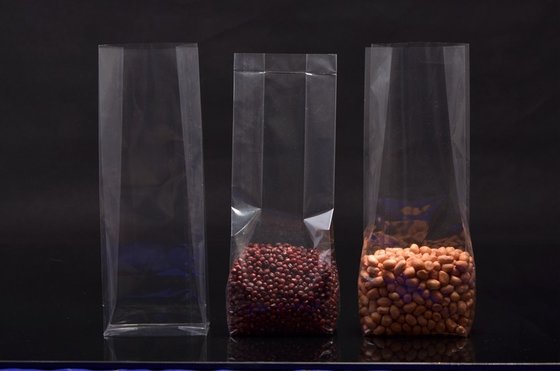 China 40 Micron Customized Block Bottom Bags , Transparent Plastic OPP Tea Food Bag supplier