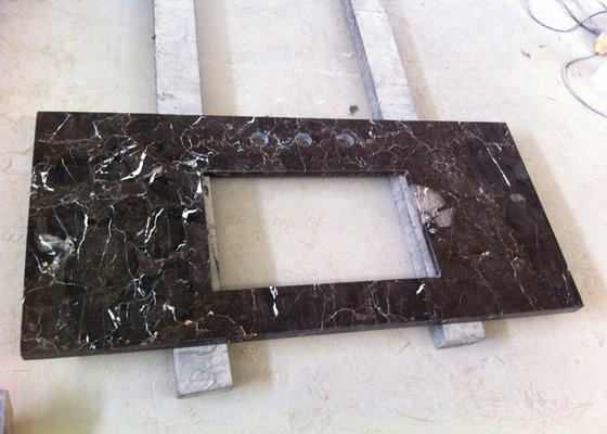 China Dark Emperador Marble Bathroom Sink Tops 22&quot; Wide With Squared Hole supplier