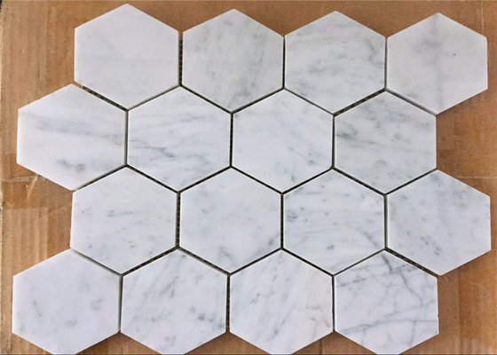China 3&quot; Hexagon Mosaic Tile , White Stone Mosaic Floor Tile For Bath Floor supplier