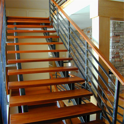 Double Spine Steel Support Straight Stair Steel Wood Staircase Double Stringer Metal Stair Steel Wood Staircase