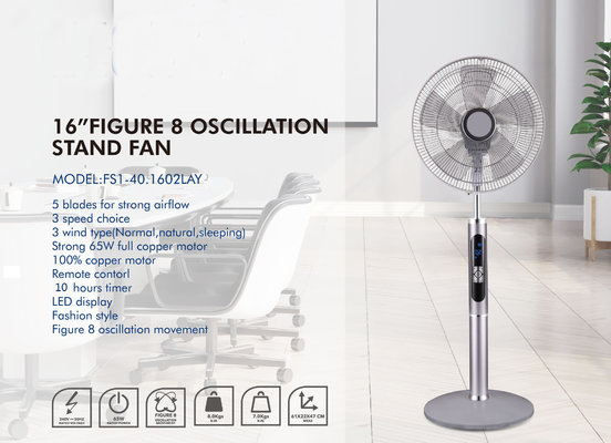 China White Figure 8 Oscillation Fan , 16 Inch Led Display Remote Control Electric Stand Fan supplier