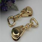 Top quality zinc alloy light gold handbag zipper slider with iron d ring