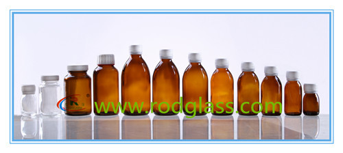 amber glass bottle for pharma syrup or tablet with caps