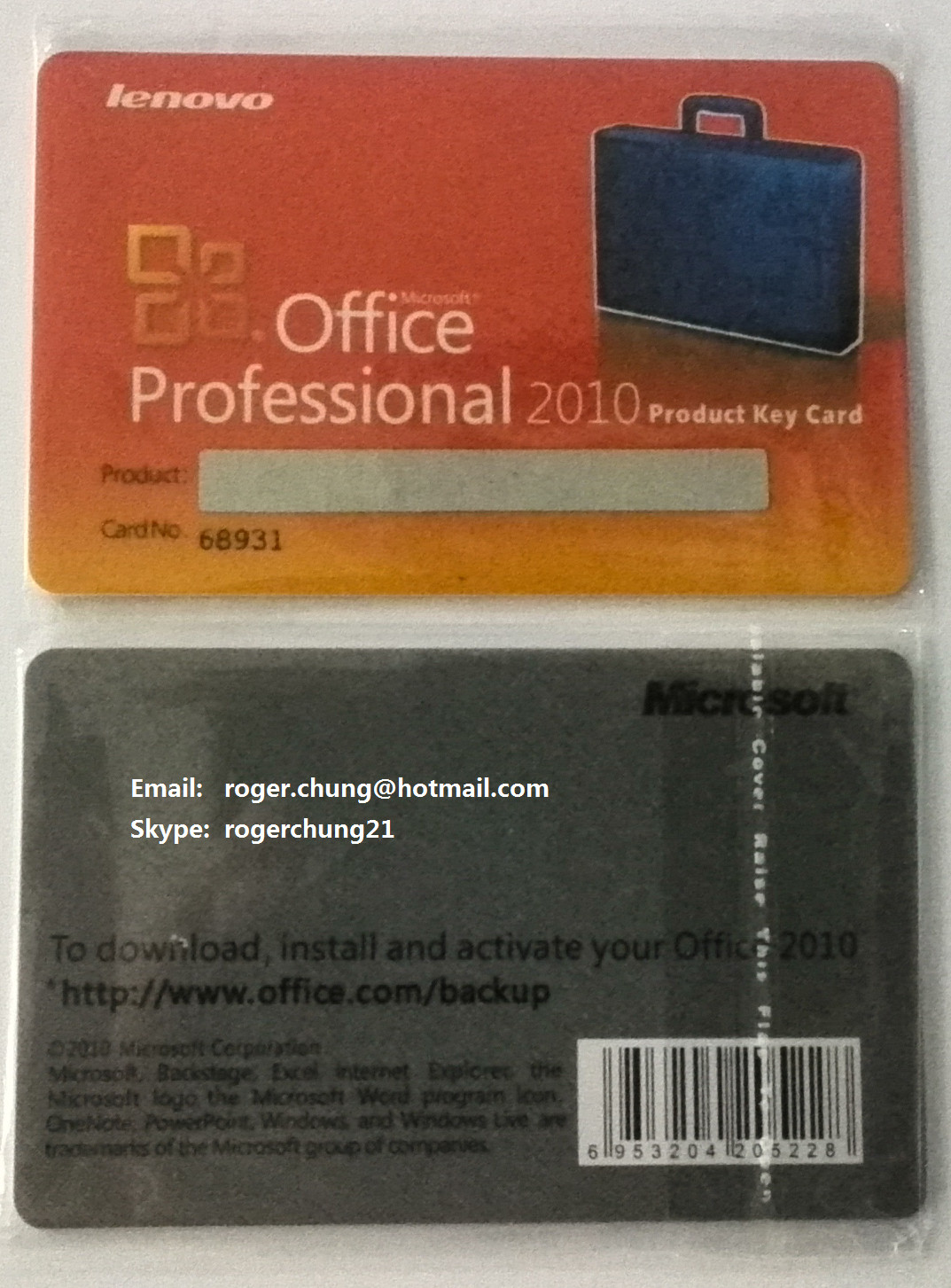Microsoft Office 2010 Professional Lenovo Key Cards with free shipping