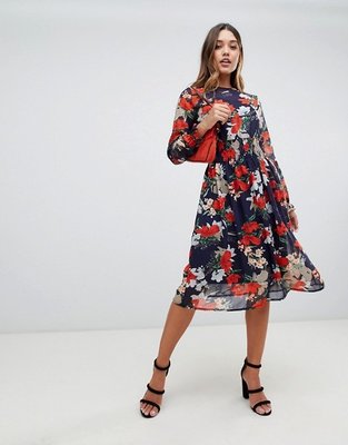 China OEM your own hot sale girls high neck floral midi dress supplier