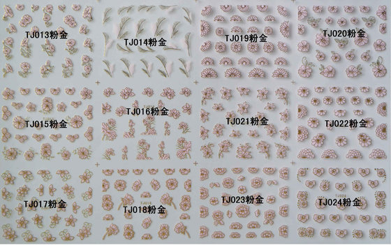 Wholesaler Nail Art Stickers,Nail Art Decals, Water Slide Nail Stickers, (TJ013-024 pink gold)