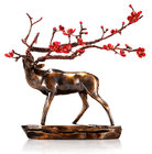 Handmade Creative Abstract Metal Cast Brass Sika Deer Statue with Plum Blossom Collectable Table decorations Sculpture