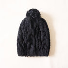 Acrylic knitted  Stylish custom combined color warm twisted knitted beanie hat with pompom for kids adults