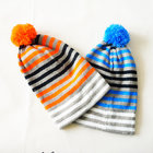 Wholesale Fashion Acrylic colorful knitted  Stylish striped beanie hat with pompom for kids