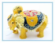 Gold Enamel metal elephant shape trinket box