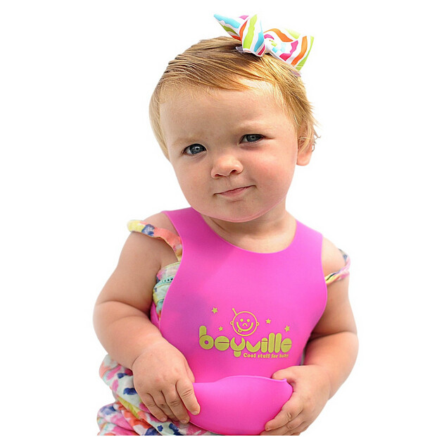 Free sample hot sel pinkl silicone baby bib with pocket cheap price