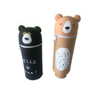 Practical Columnar Silicone Pencil Case Cute Cartoon Bear Shaped Pen Bag Stretchable Pencil Pouch