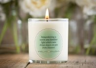 100% paraffin wax unscented memorial glass candle with printed label