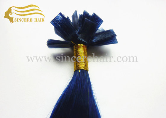 China 20&quot; Pre Bonded Hair Extensions - 20&quot; Blue Italian Keratin Pre Bodned Flat Tip Hair Extensions 1.0 G / Strand For Sale supplier
