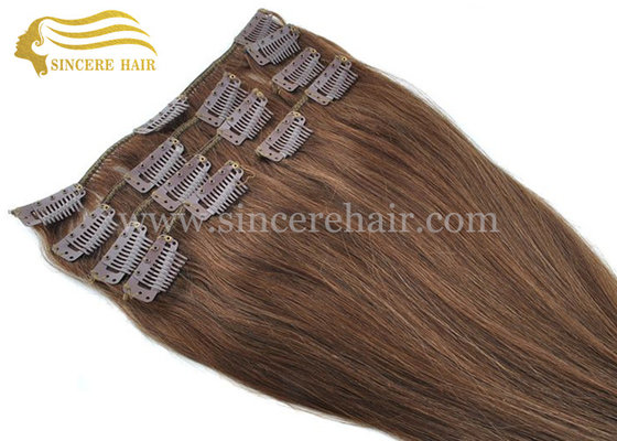 China Hot Sale 16&quot; Clip In Hair Extensions for sale - 40 CM Brown Full Set 7 Pieces of Clips-In Remy Hair Extensions for Sale supplier
