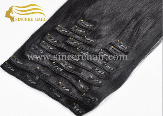 China 24&quot; Black Clip In Hair Extensions for sale - 60 CM Black 150 G 12 Pieces of Clips-In Remy Human Hair Extensions for Sale supplier