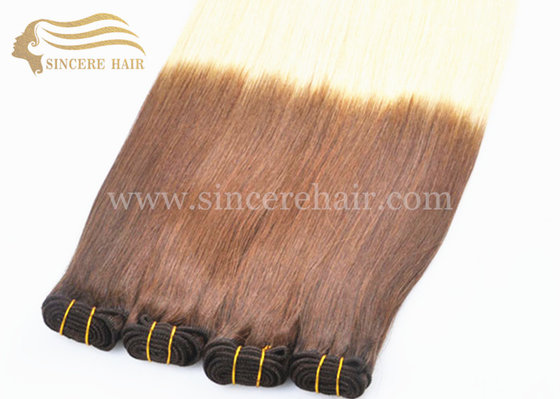 China Top Quality 55 CM Straight Ombre Blonde Remy Human Hair Weft Extensions For Sale supplier