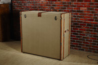 Retro Canvas Brown Leather Storage Chest ,  Vintage Steamer Trunk 4 Layers Big Cabinet