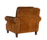 Retro Brown High Back Leather Armchair Hard Solidwood Frame American Style