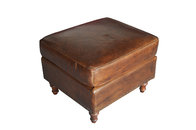Comfortable Relax Vintage Leather Furniture Medium Brown Storage Ottoman For Home