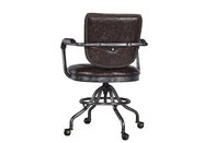 Matt Iron Frame Dark Brown Leather Office Swivel Chairs With Arms Deep Buttoned Back