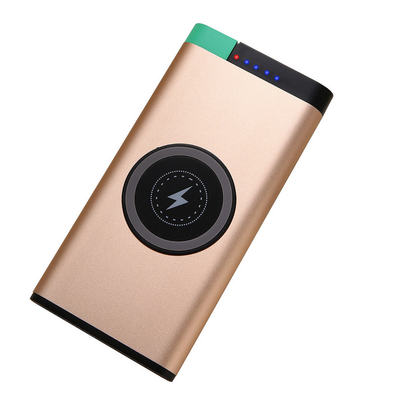 High Quality Gold Color 10000mAh Polymer Battery QI Wireless Charger Power Bank supplier