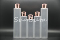 Frosted Square Plastic Cosmetic Bottle with Rose Golden Cap for Skin Care