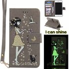 Luminous 3D Girl pattern PU iPhone Case with Cash Slots Stand Wristlet Strap for iPhone