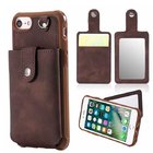 iPhone Leather Hidden Mirror Case with Card Slots Stay Back Cover with Strap