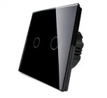2 gang waterproof black tempered glass panel touch screen light switch for smarthome